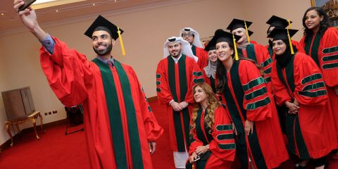 Qatar students celebrate graduation in 2018.